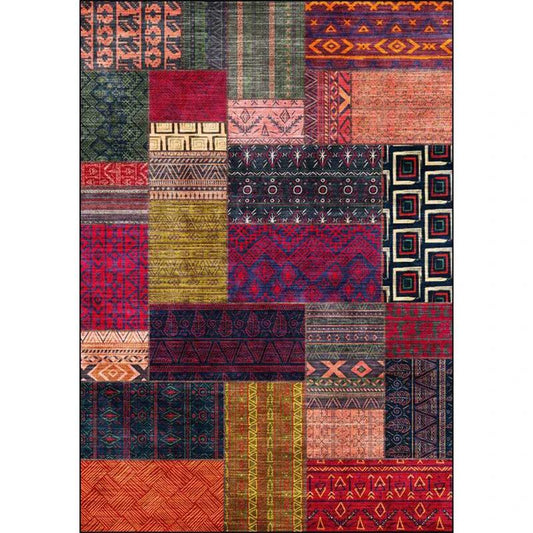 American tribal pattern rug red and purple polyester rug machine washable non-slip back area rug for bedroom by BowLift