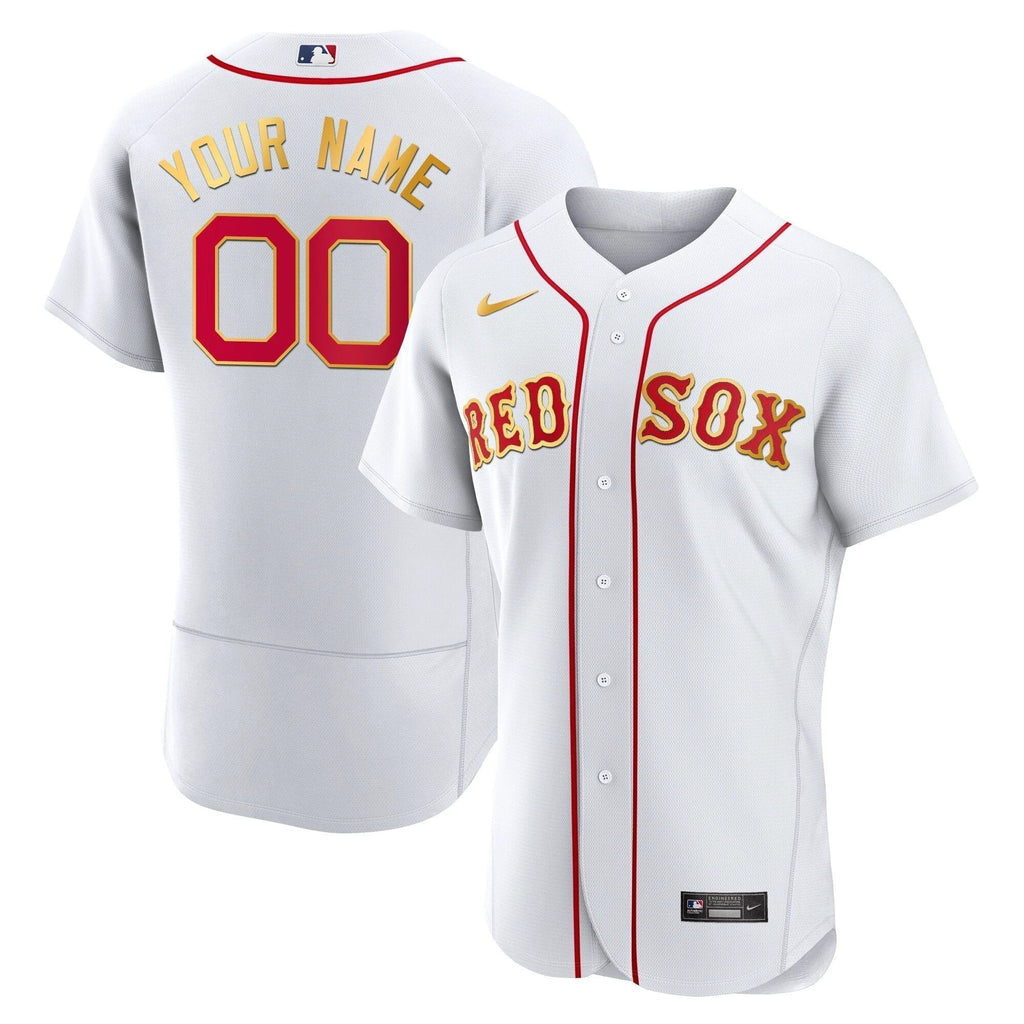 Boston Red Sox Gold Trim Custom Jersey - All Stitched by Boston Red Sox
