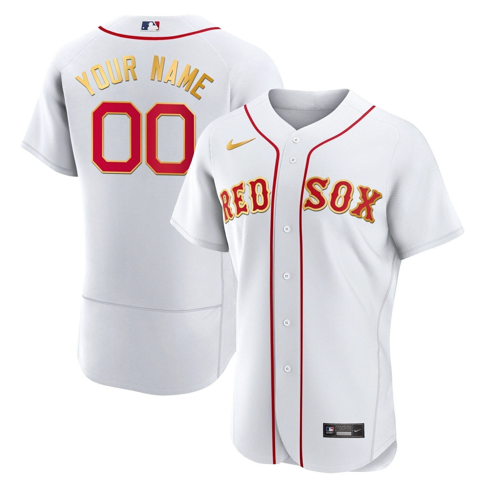 Boston Red Sox Gold Trim Custom Jersey - All Stitched by Boston Red Sox