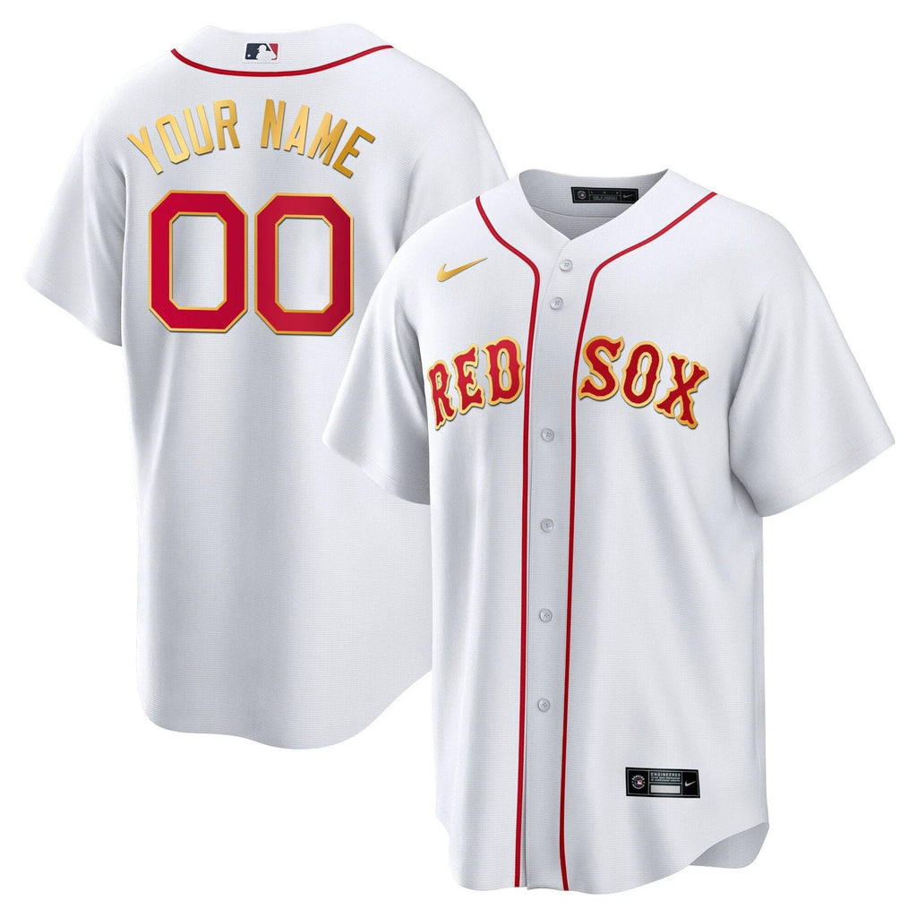 Boston Red Sox Gold Trim Custom Jersey - All Stitched by Boston Red Sox