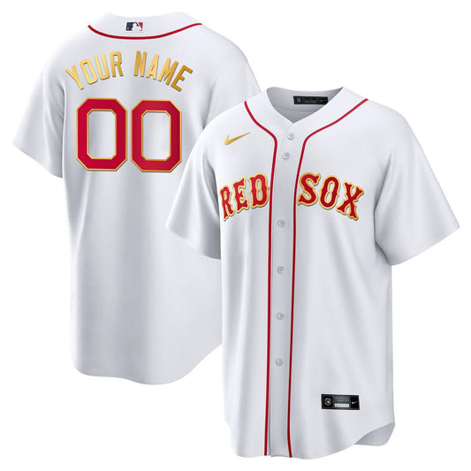 Boston Red Sox Gold Trim Custom Jersey - All Stitched by Boston Red Sox