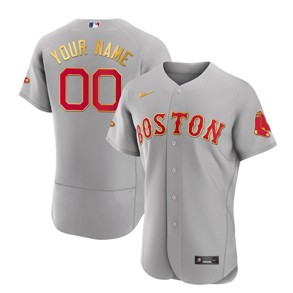Boston Red Sox Gold Trim Custom Jersey - All Stitched by Boston Red Sox