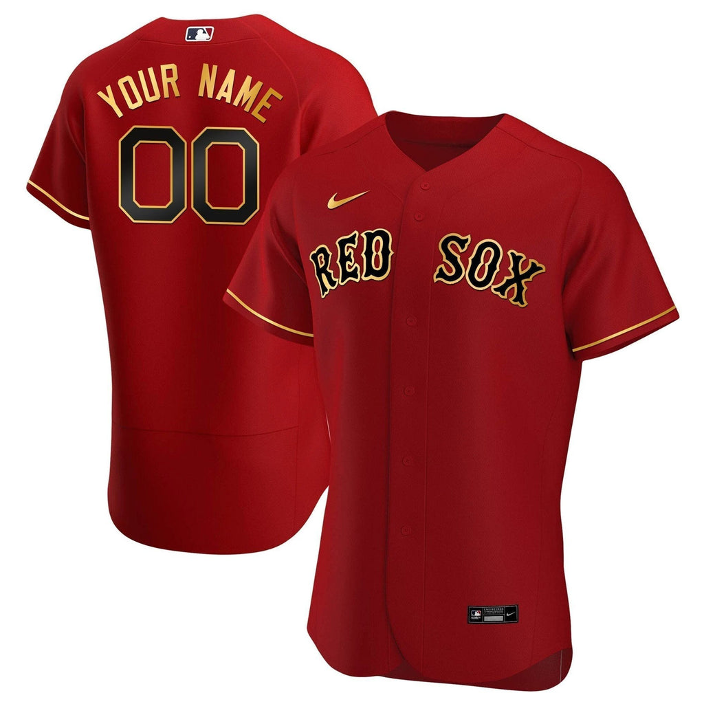 Boston Red Sox Gold Trim Custom Jersey - All Stitched by Boston Red Sox
