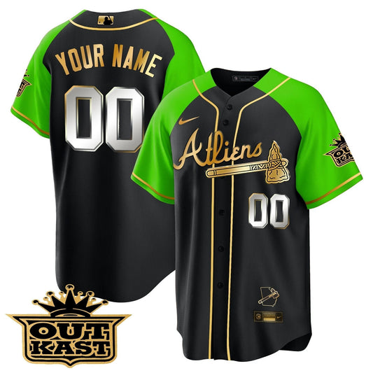 Atlanta Braves Atliens Gold Alternate Cool Base Custom Jersey - All Stitched by Atlanta Braves
