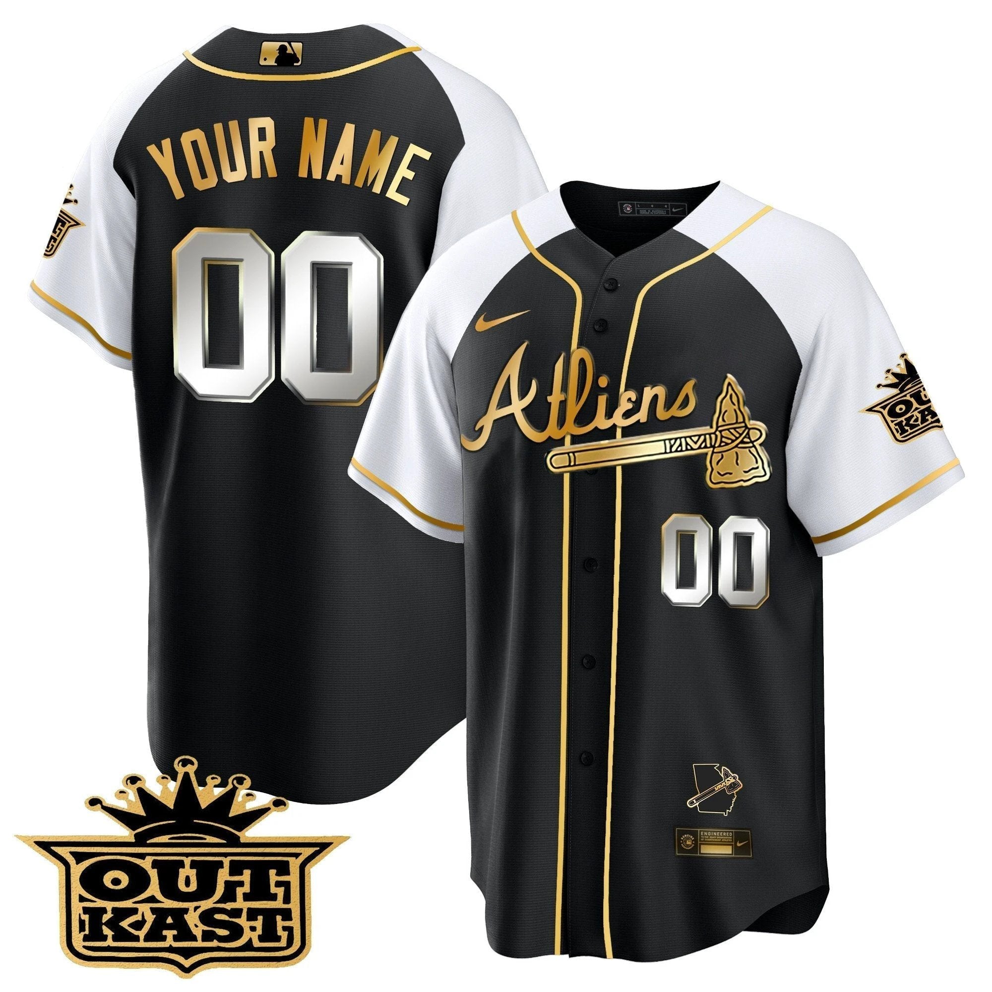 Atlanta Braves Atliens Gold Alternate Cool Base Custom Jersey - All Stitched by Atlanta Braves