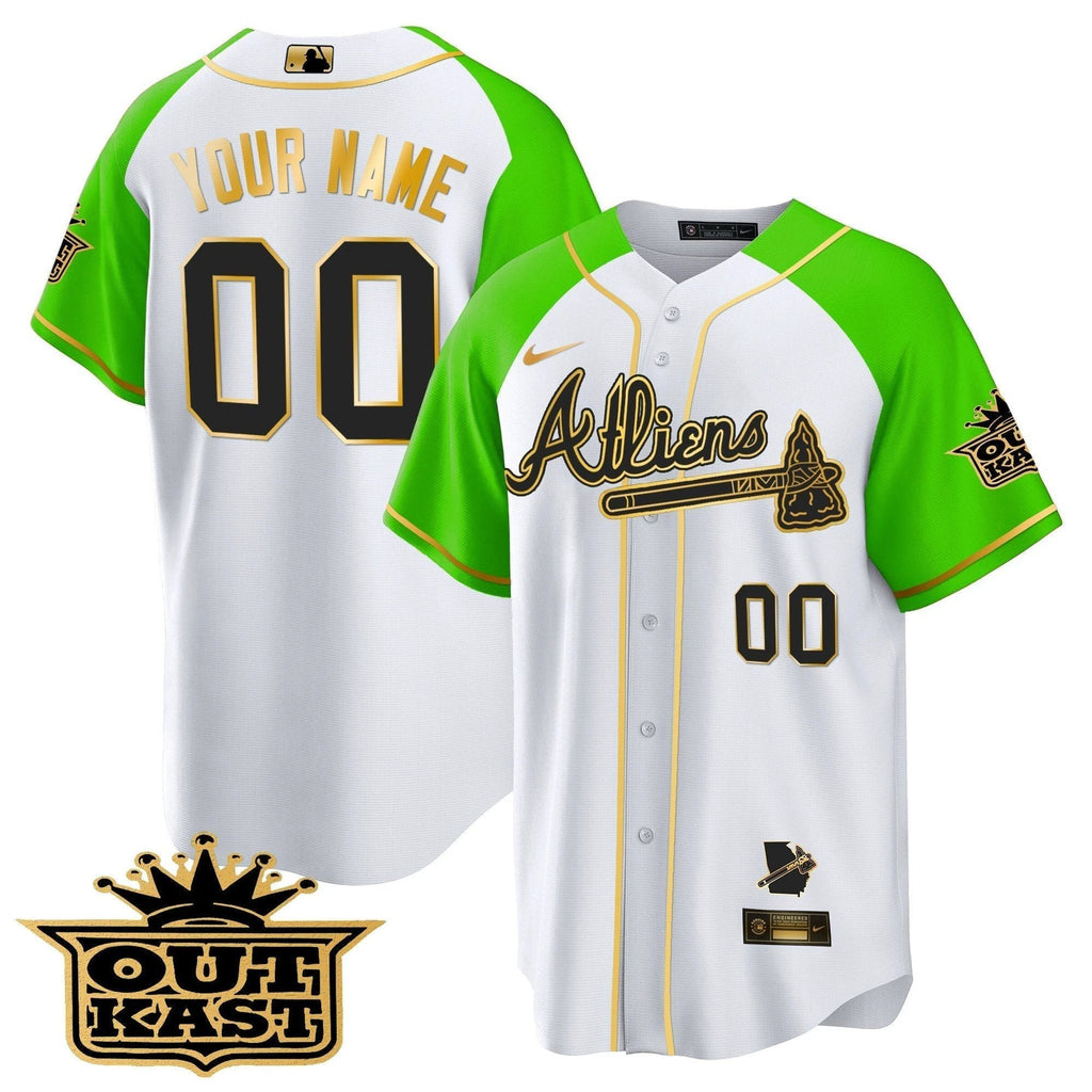 Atlanta Braves Atliens Gold Alternate Cool Base Custom Jersey - All Stitched by Atlanta Braves