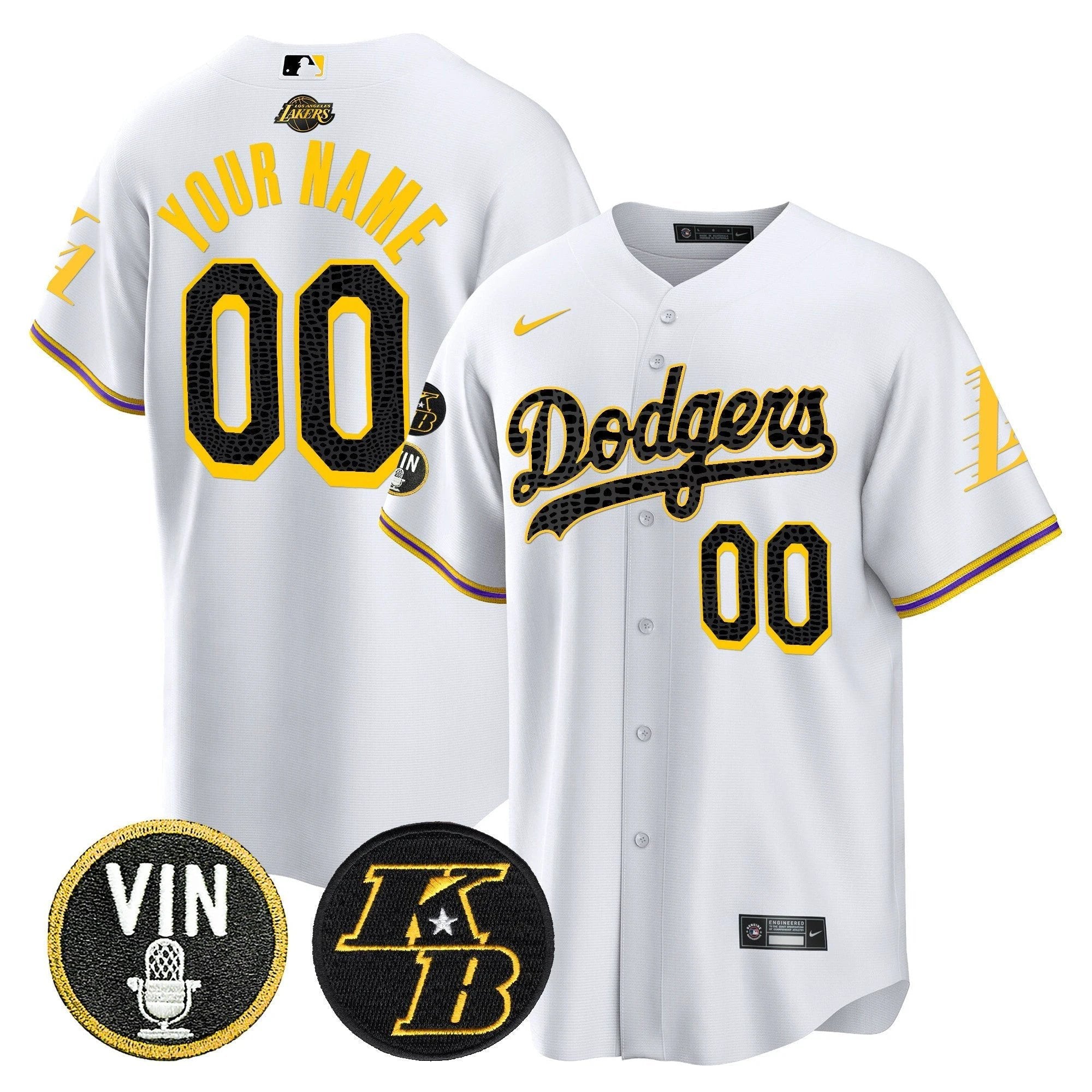 Dodgers Bryant & Vin Patch Cool Base Mamba Custom Jersey - All Stitched by Los Angeles Dodgers
