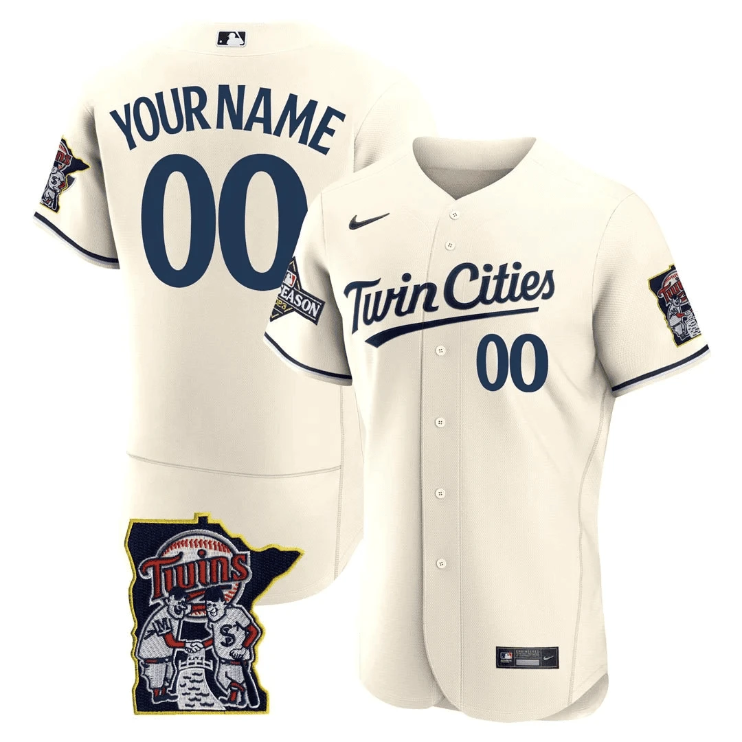 Minnesota Twins Flex Base Postseason Patch Custom Jersey - All Stitched by Minnesota Twins