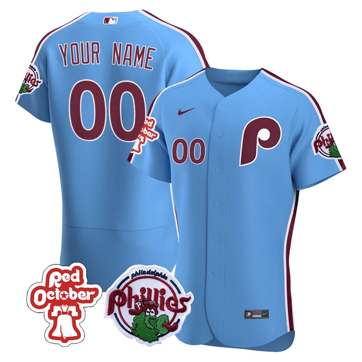 Philadelphia Phillies Red October Patch Custom Jersey - All Stitched by Philadelphia Phillies