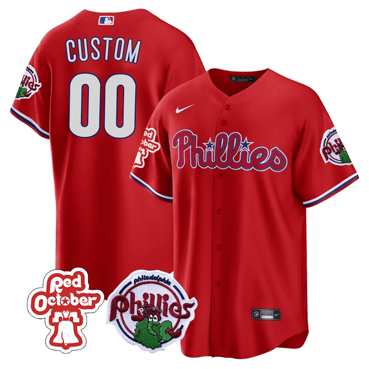 Philadelphia Phillies Red October Patch Custom Jersey - All Stitched by Philadelphia Phillies