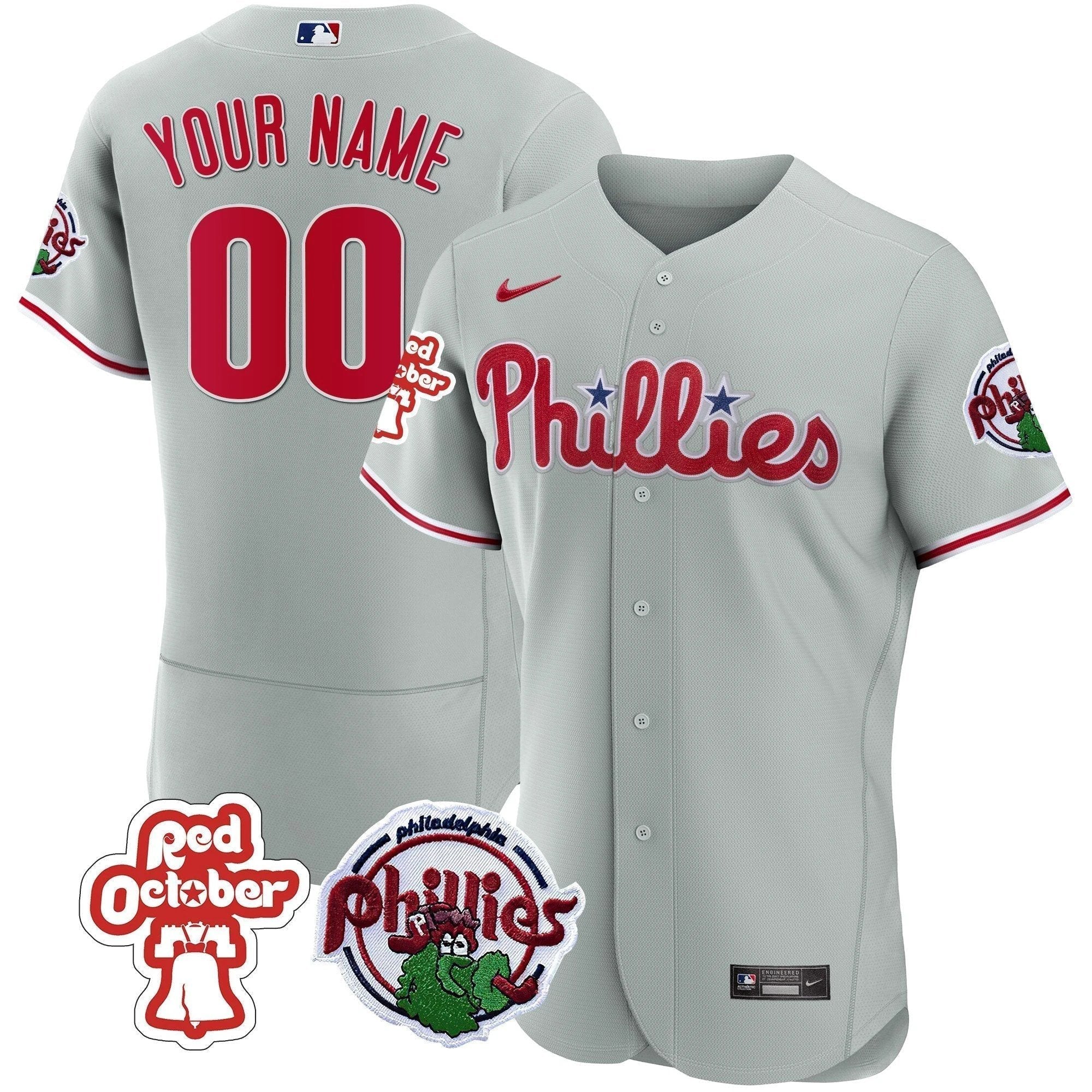 Philadelphia Phillies Red October Patch Custom Jersey - All Stitched by Philadelphia Phillies