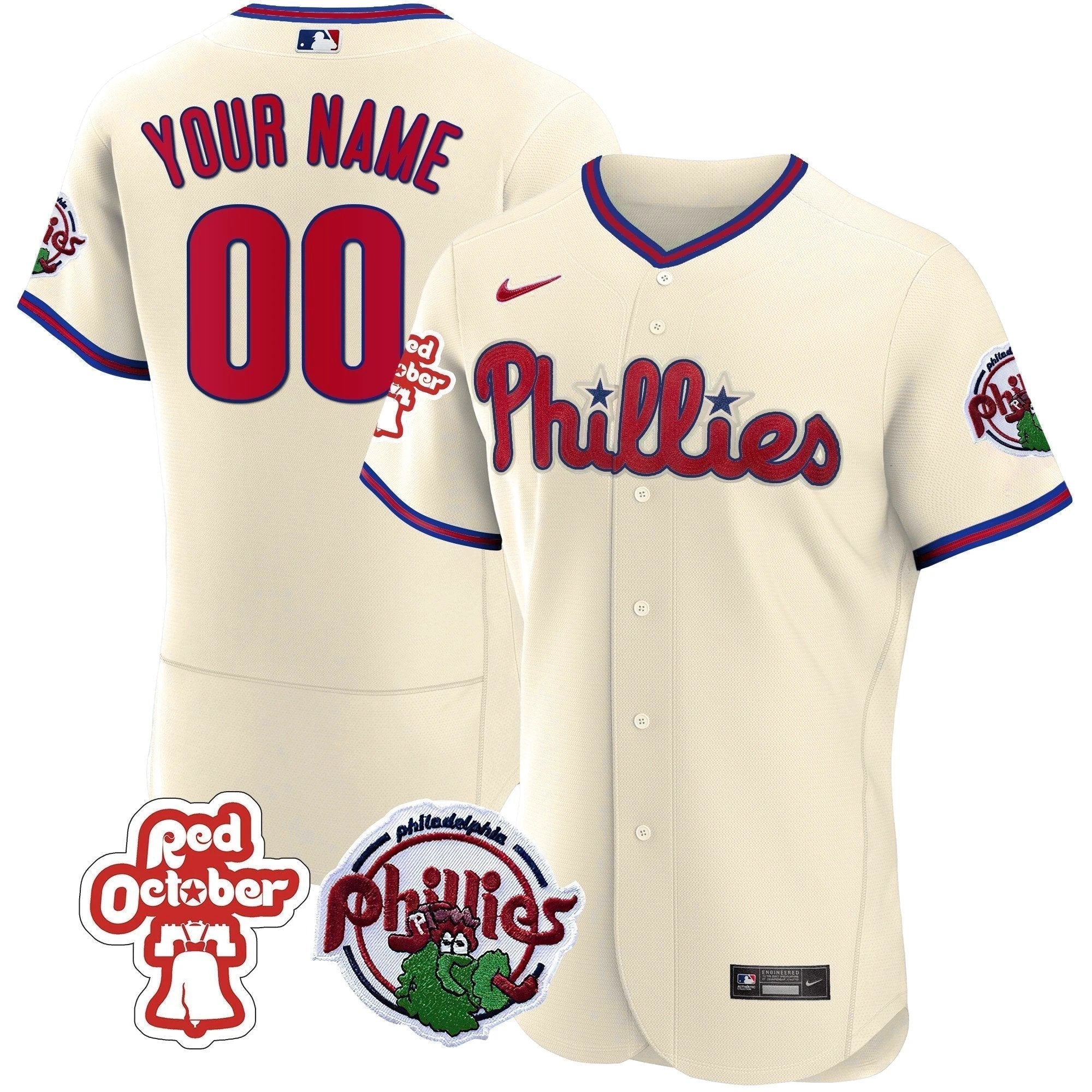 Philadelphia Phillies Red October Patch Custom Jersey - All Stitched by Philadelphia Phillies
