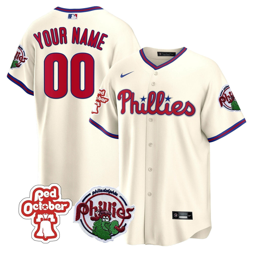 Philadelphia Phillies Red October Patch Custom Jersey - All Stitched by Philadelphia Phillies