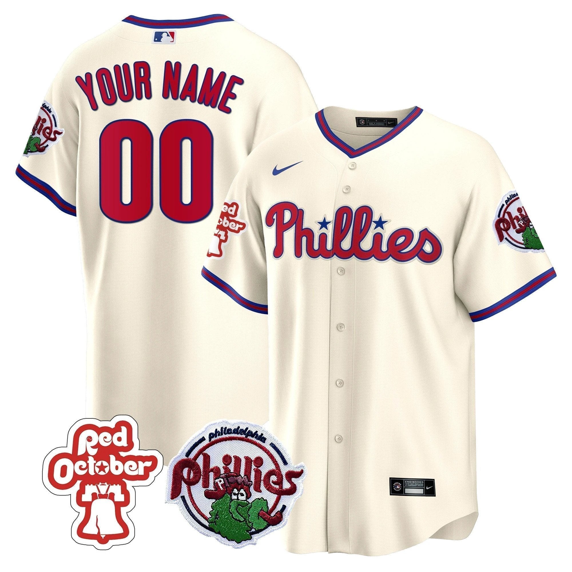 Philadelphia Phillies Red October Patch Custom Jersey - All Stitched by Philadelphia Phillies