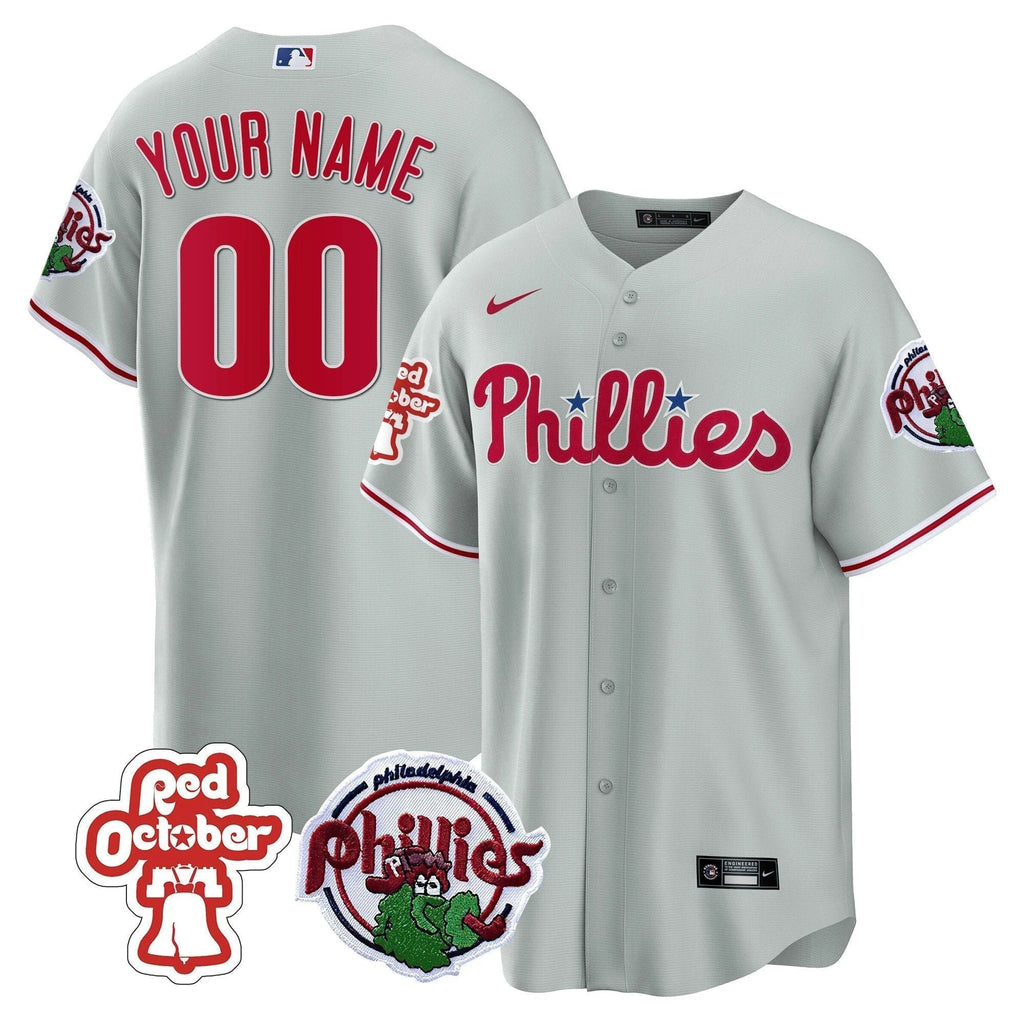 Philadelphia Phillies Red October Patch Custom Jersey - All Stitched by Philadelphia Phillies