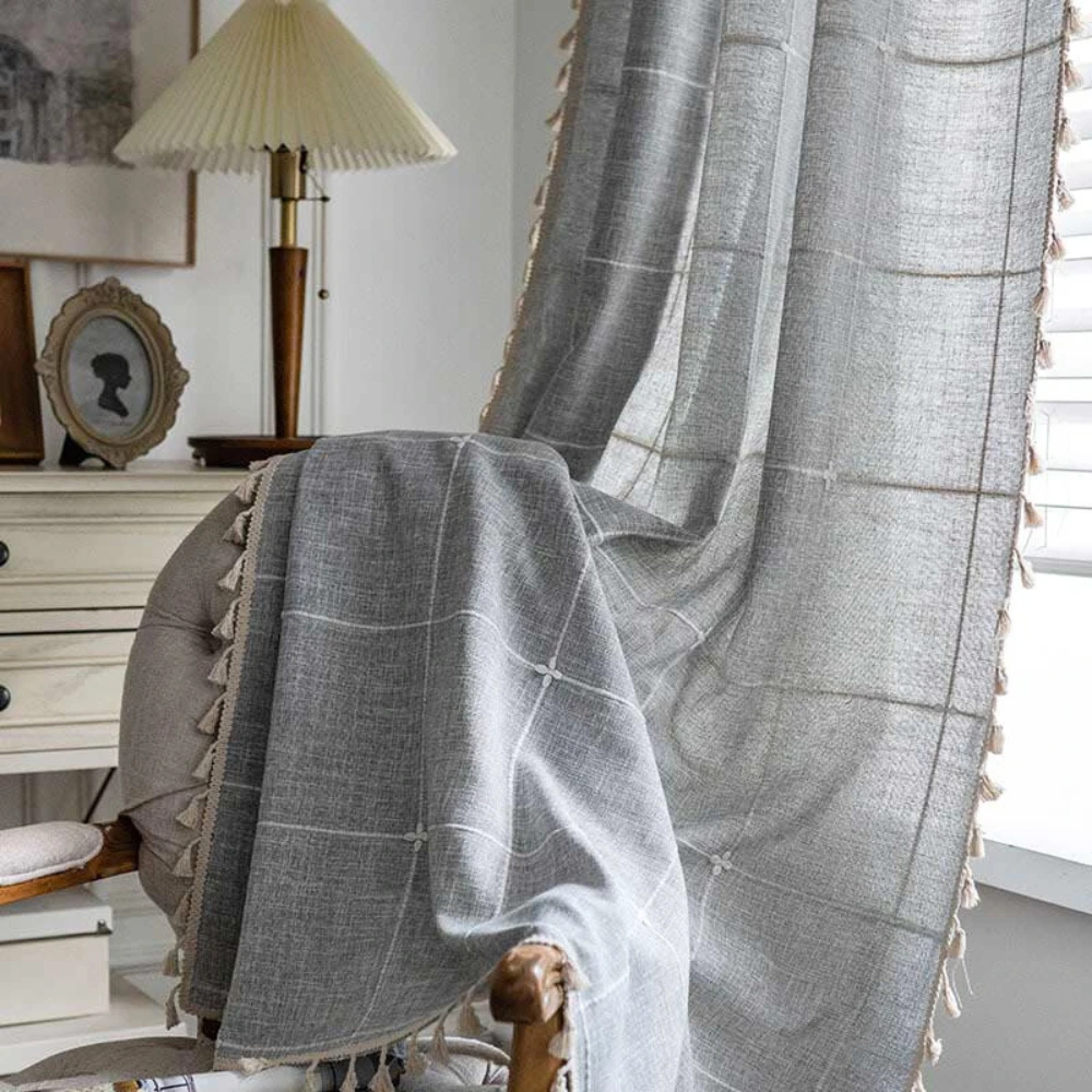 Tassel Plaid Curtain Semi Blackout Drapes by Casa & Beyond