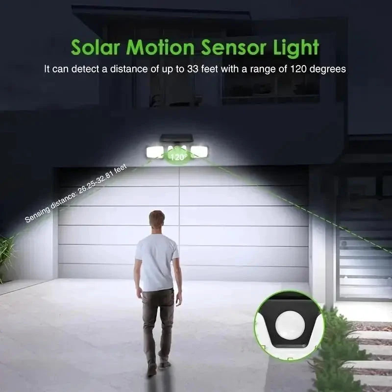 Solar LED Floodlight with Motion Sensor – 3-Head Outdoor Security Lighting for Garden, Driveway & Garage by BowLift