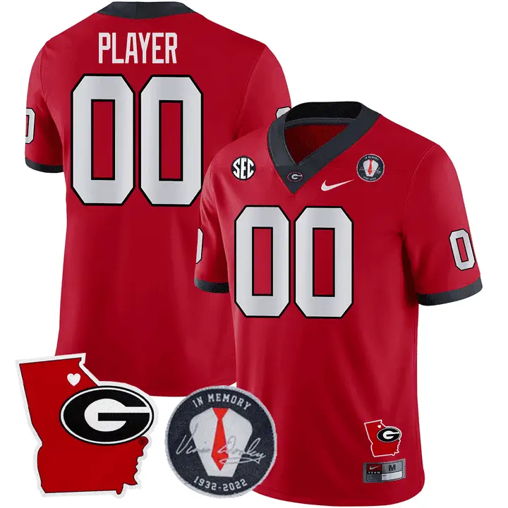 GB 2023 Vince Dooley Patch & Georgia State Map Custom Jersey by Georgia Bulldogs