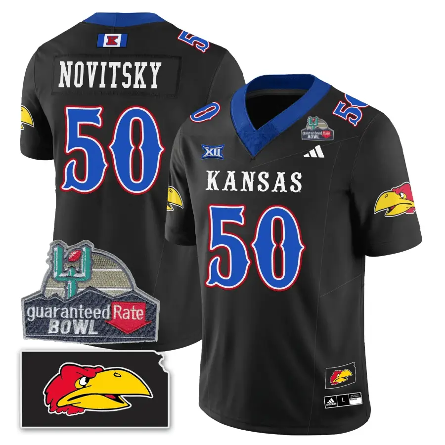 KJ Blackhawk Guaranteed Rate Bowl Patch Vapor Limited Jersey - Stitched by Kansas Jayhawks