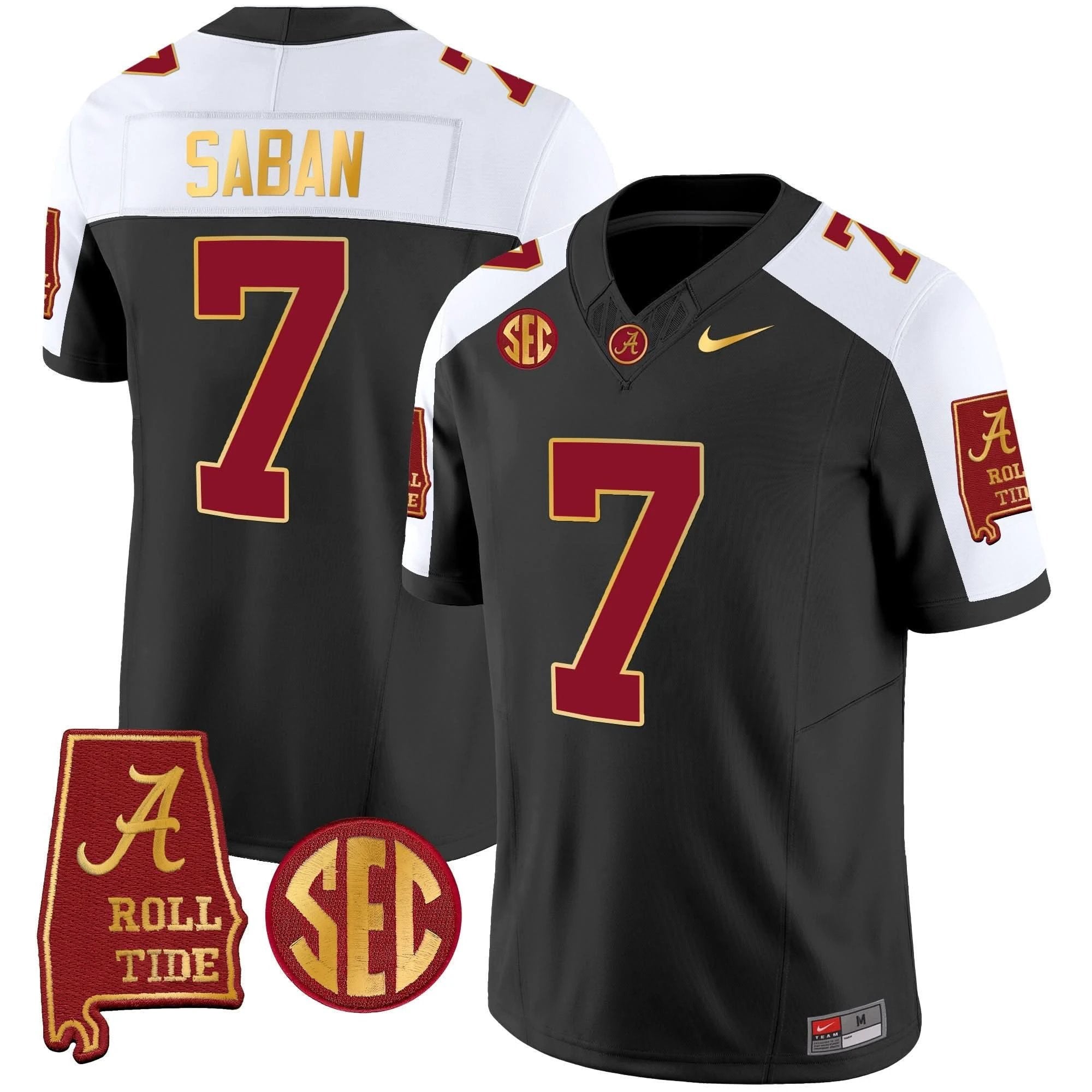 Nick Saban Alabama Crimson Tide #7 Champions Gold Trim Vapor Jersey - All Stitched by Alabama Crimson Tide