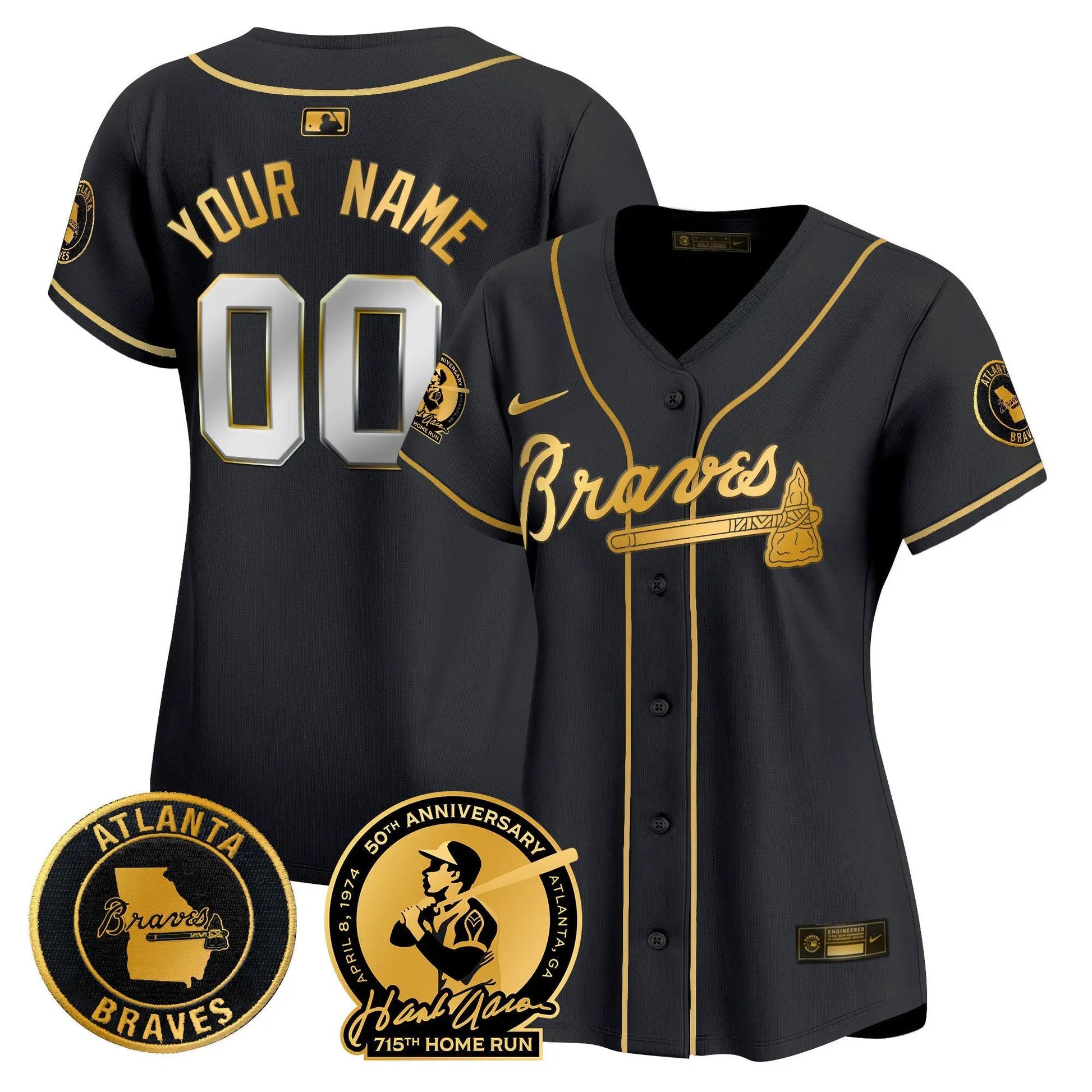 ATL Hank Aaron 715th Home Run Patch Vapor Premier Limited Custom Jersey - Stitched by Atlanta Braves