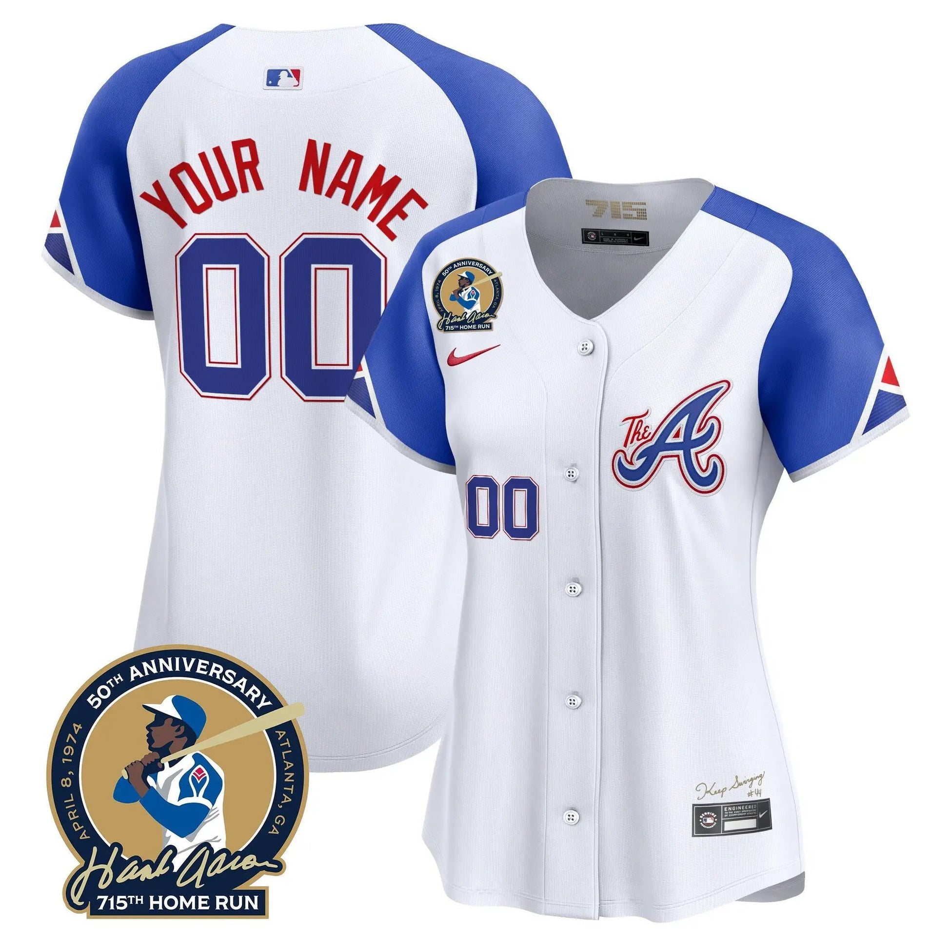 ATL Hank Aaron 715th Home Run Patch Vapor Premier Limited Custom Jersey - Stitched by Atlanta Braves