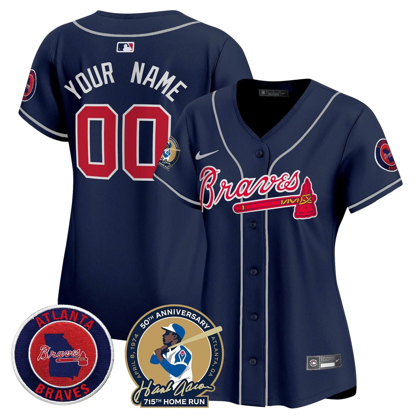 ATL Hank Aaron 715th Home Run Patch Vapor Premier Limited Custom Jersey - Stitched by Atlanta Braves
