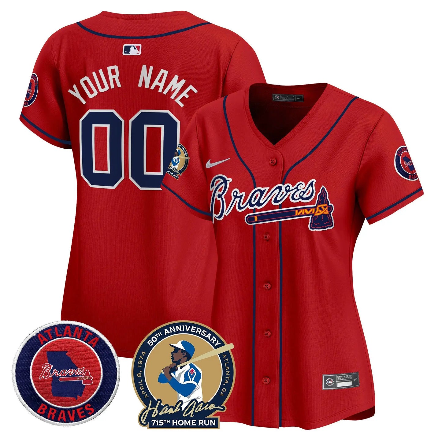 ATL Hank Aaron 715th Home Run Patch Vapor Premier Limited Custom Jersey - Stitched by Atlanta Braves