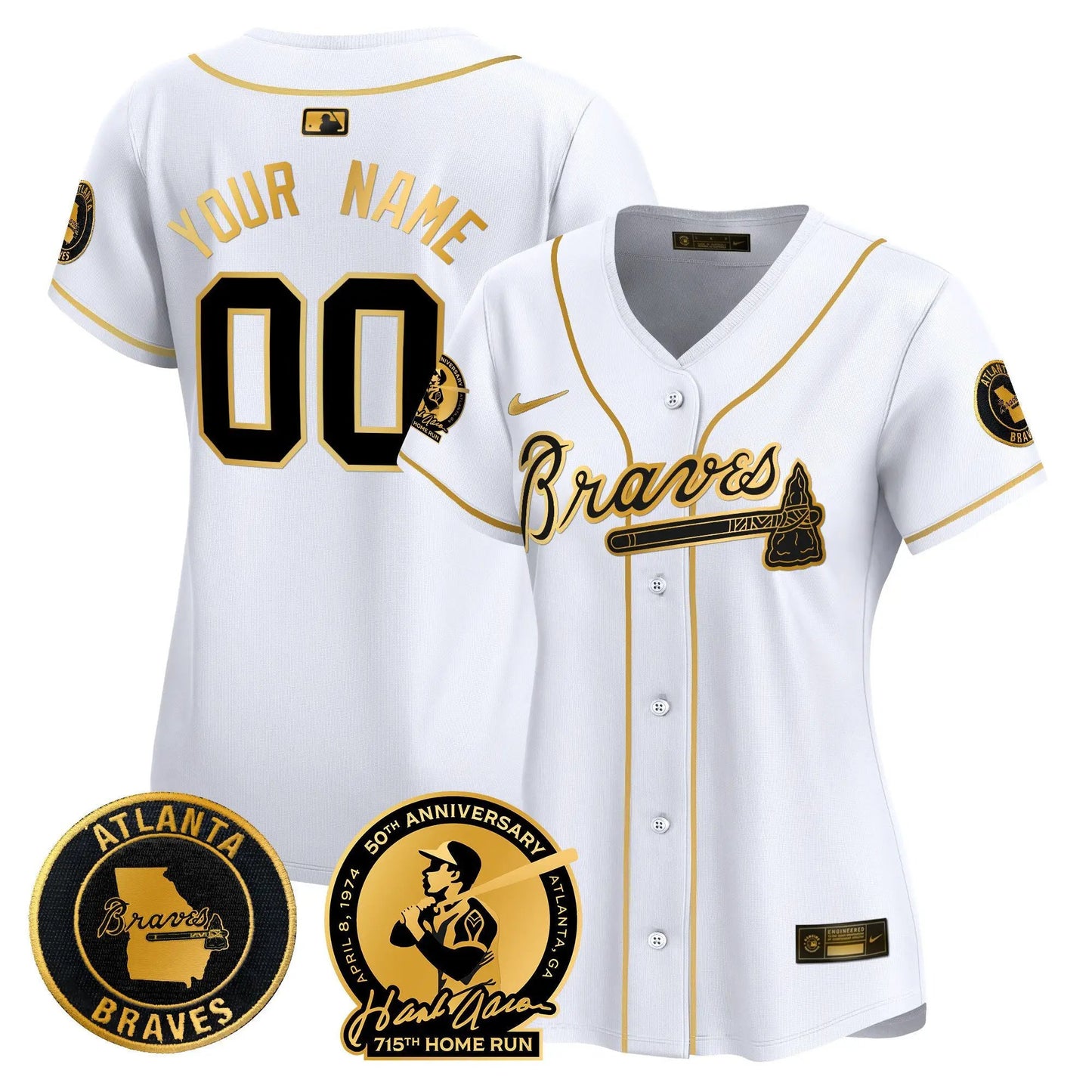 ATL Hank Aaron 715th Home Run Patch Vapor Premier Limited Custom Jersey - Stitched by Atlanta Braves