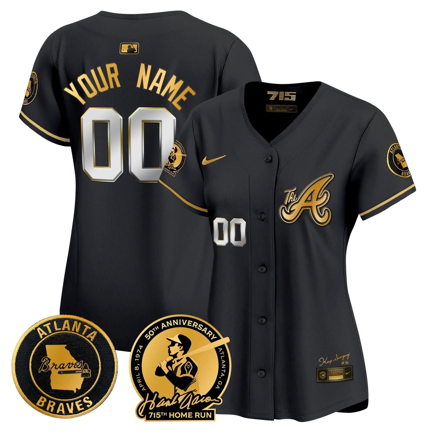 ATL Hank Aaron 715th Home Run Patch Vapor Premier Limited Custom Jersey V2 - Stitched by Atlanta Braves