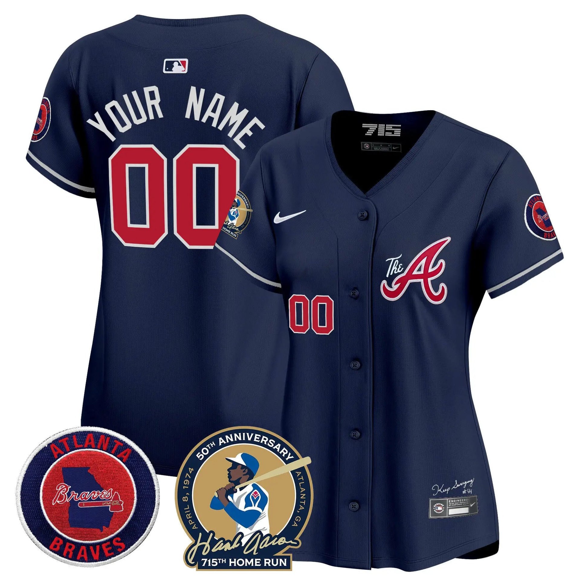 ATL Hank Aaron 715th Home Run Patch Vapor Premier Limited Custom Jersey V2 - Stitched by Atlanta Braves
