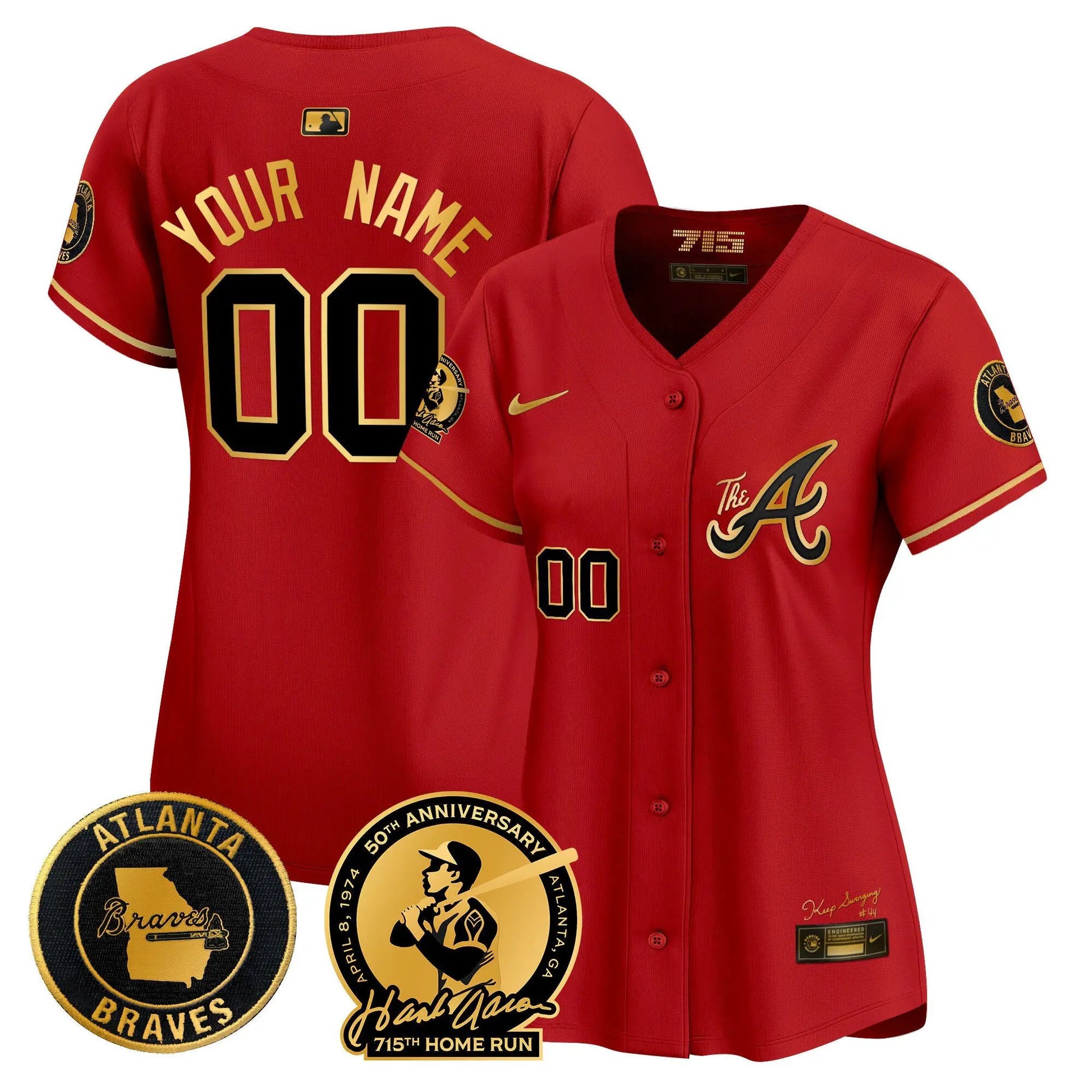 ATL Hank Aaron 715th Home Run Patch Vapor Premier Limited Custom Jersey V2 - Stitched by Atlanta Braves