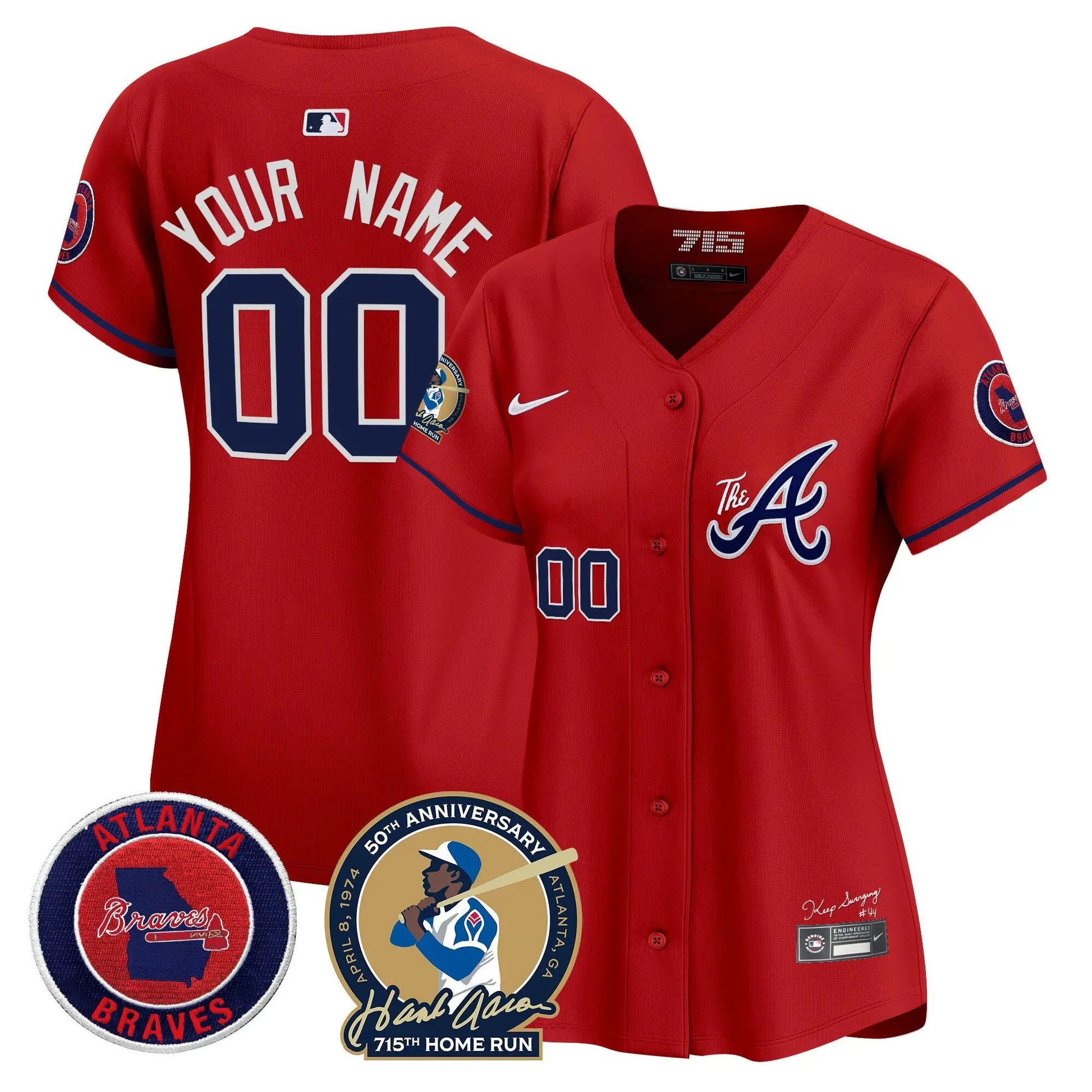 ATL Hank Aaron 715th Home Run Patch Vapor Premier Limited Custom Jersey V2 - Stitched by Atlanta Braves