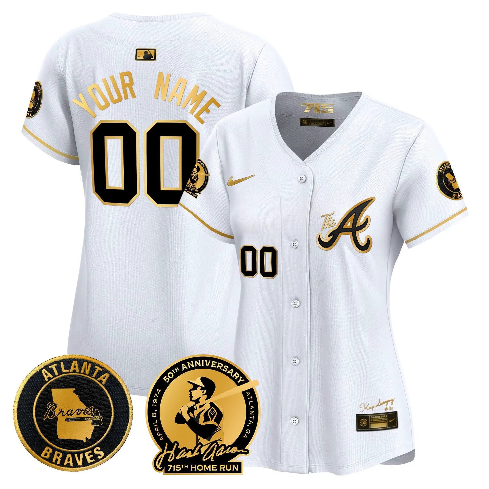 ATL Hank Aaron 715th Home Run Patch Vapor Premier Limited Custom Jersey V2 - Stitched by Atlanta Braves