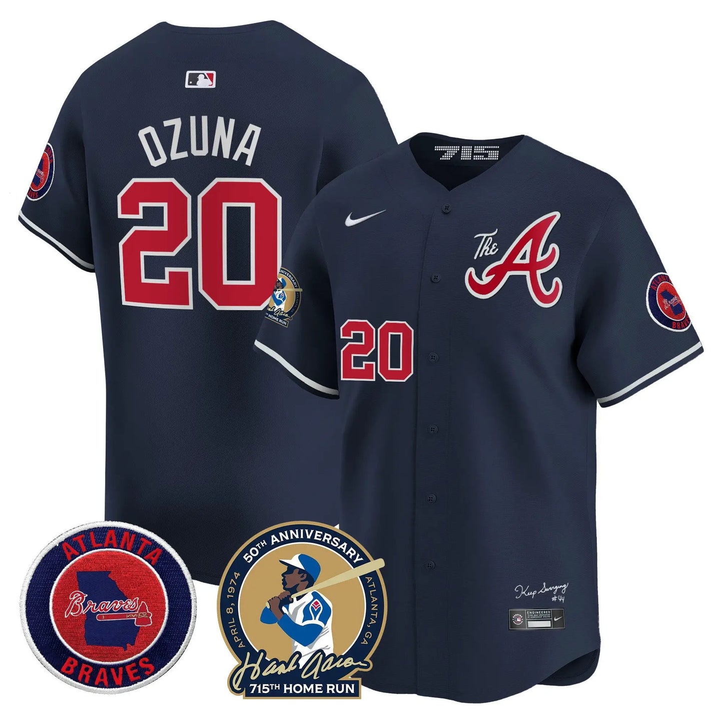 ATL Hank Aaron 715th Home Run Patch Vapor Premier Limited Jersey V2 - Stitched by Atlanta Braves