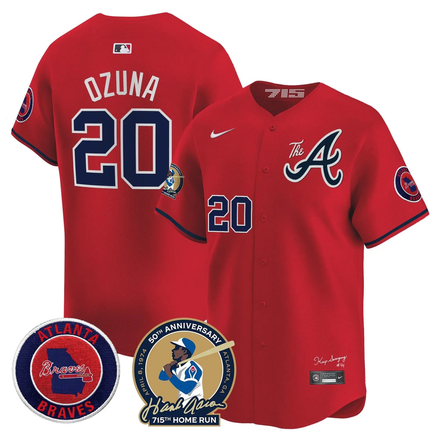 ATL Hank Aaron 715th Home Run Patch Vapor Premier Limited Jersey V2 - Stitched by Atlanta Braves