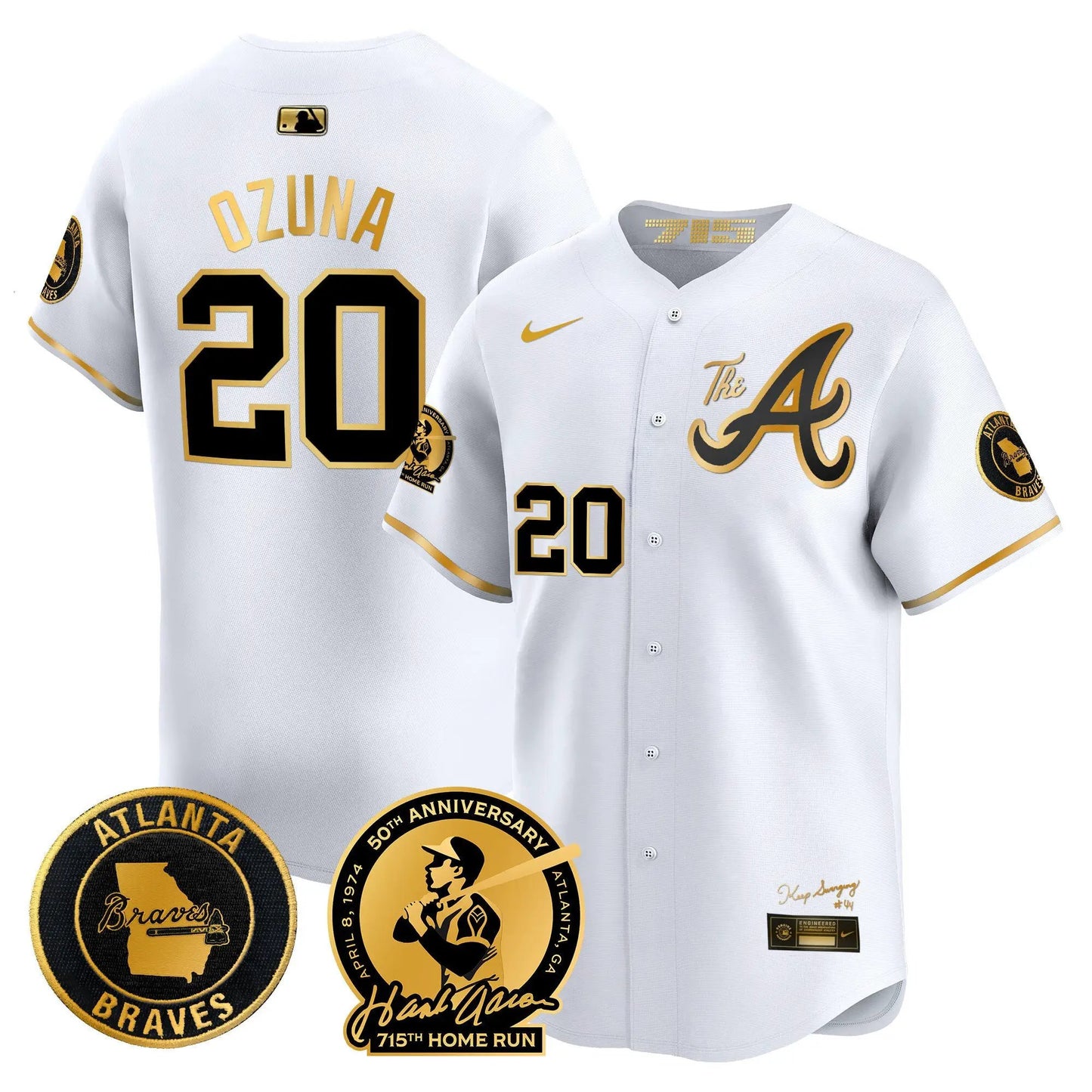 ATL Hank Aaron 715th Home Run Patch Vapor Premier Limited Jersey V2 - Stitched by Atlanta Braves