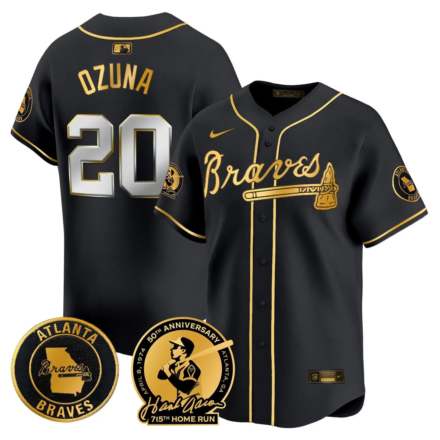 ATL Hank Aaron 715th Home Run Patch Vapor Premier Limited Jersey - Stitched by Atlanta Braves