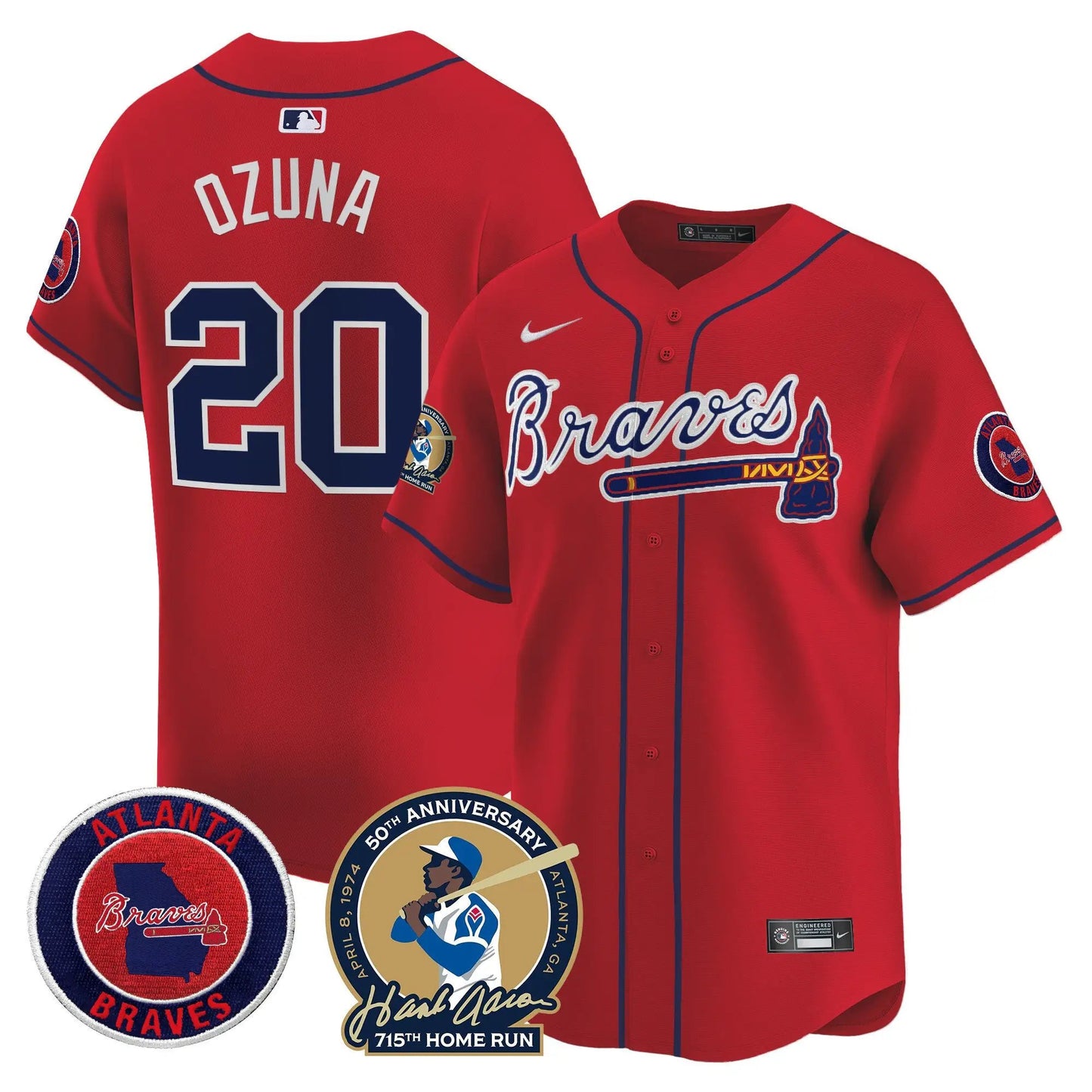 ATL Hank Aaron 715th Home Run Patch Vapor Premier Limited Jersey - Stitched by Atlanta Braves
