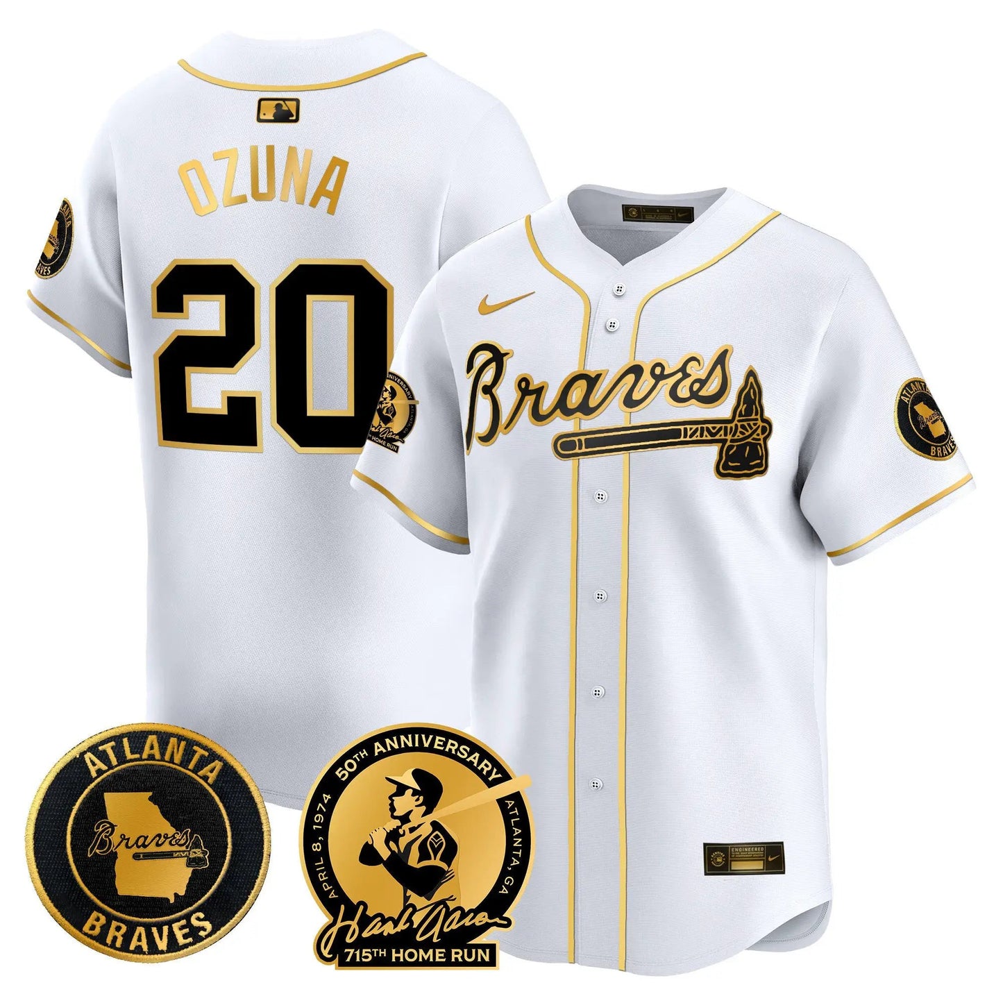ATL Hank Aaron 715th Home Run Patch Vapor Premier Limited Jersey - Stitched by Atlanta Braves