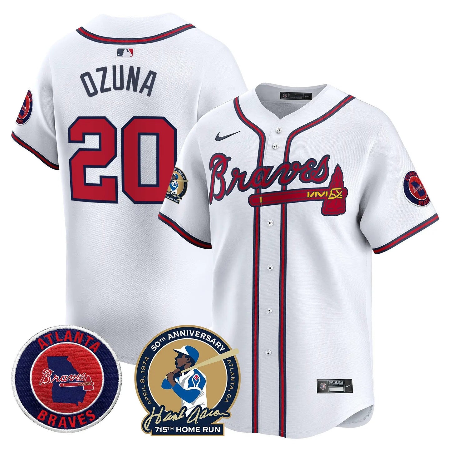 ATL Hank Aaron 715th Home Run Patch Vapor Premier Limited Jersey - Stitched by Atlanta Braves