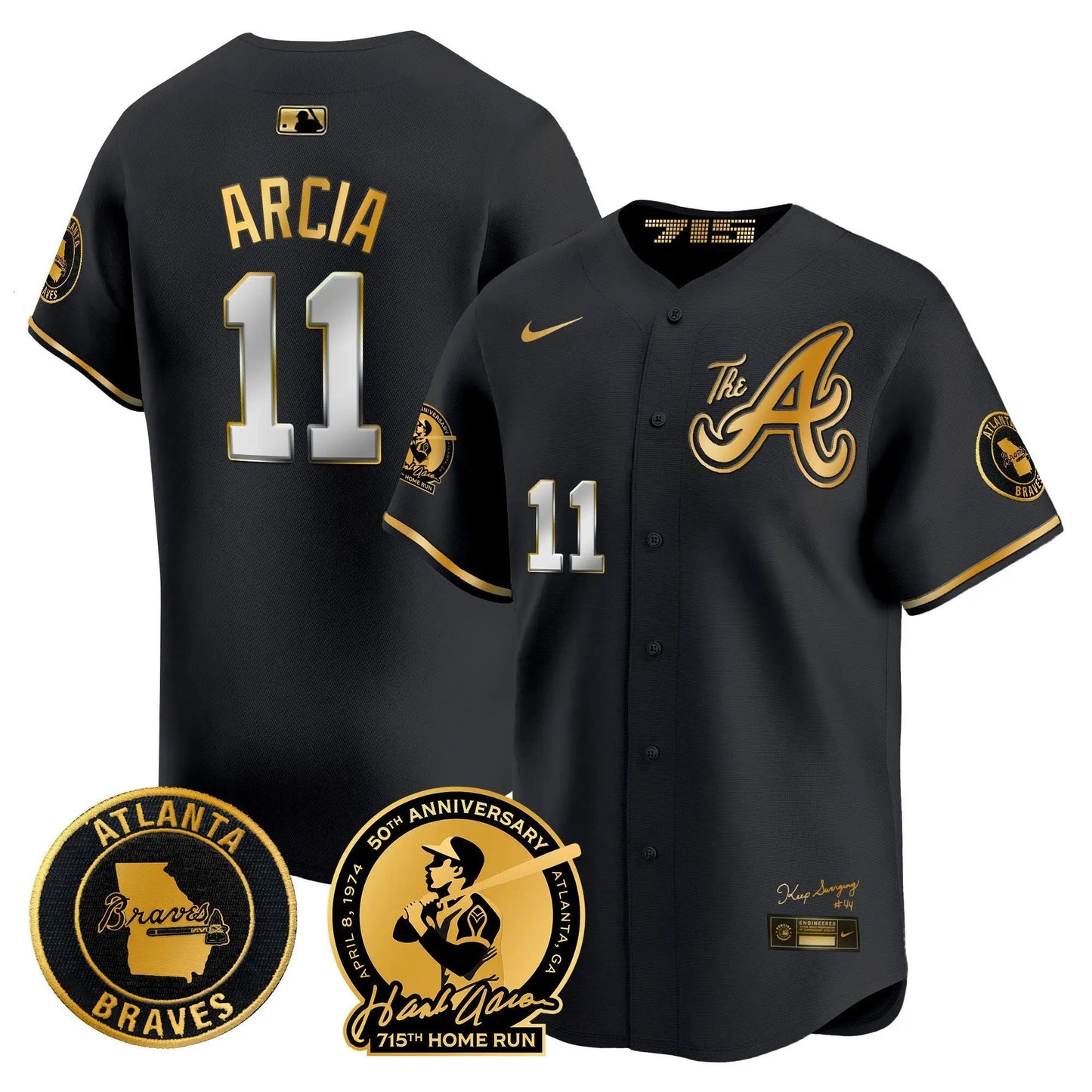 ATL Hank Aaron 715th Home Run Patch Vapor Premier Limited Jersey V2 - Stitched by Atlanta Braves