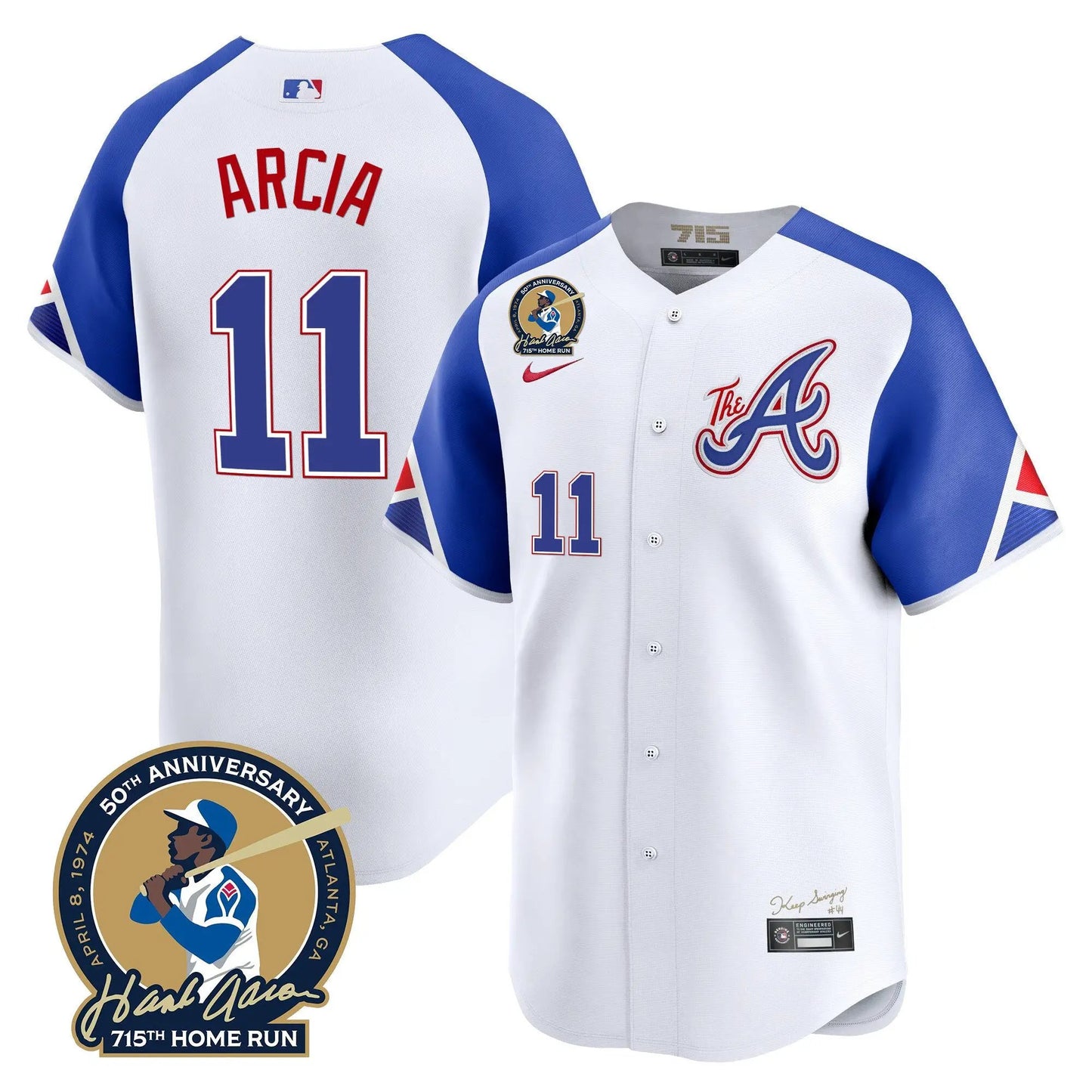 ATL Hank Aaron 715th Home Run Patch Vapor Premier Limited Jersey V2 - Stitched by Atlanta Braves