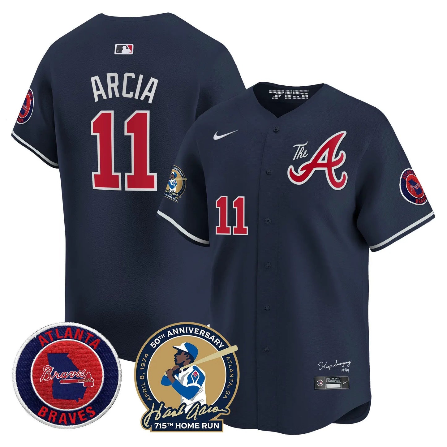ATL Hank Aaron 715th Home Run Patch Vapor Premier Limited Jersey V2 - Stitched by Atlanta Braves