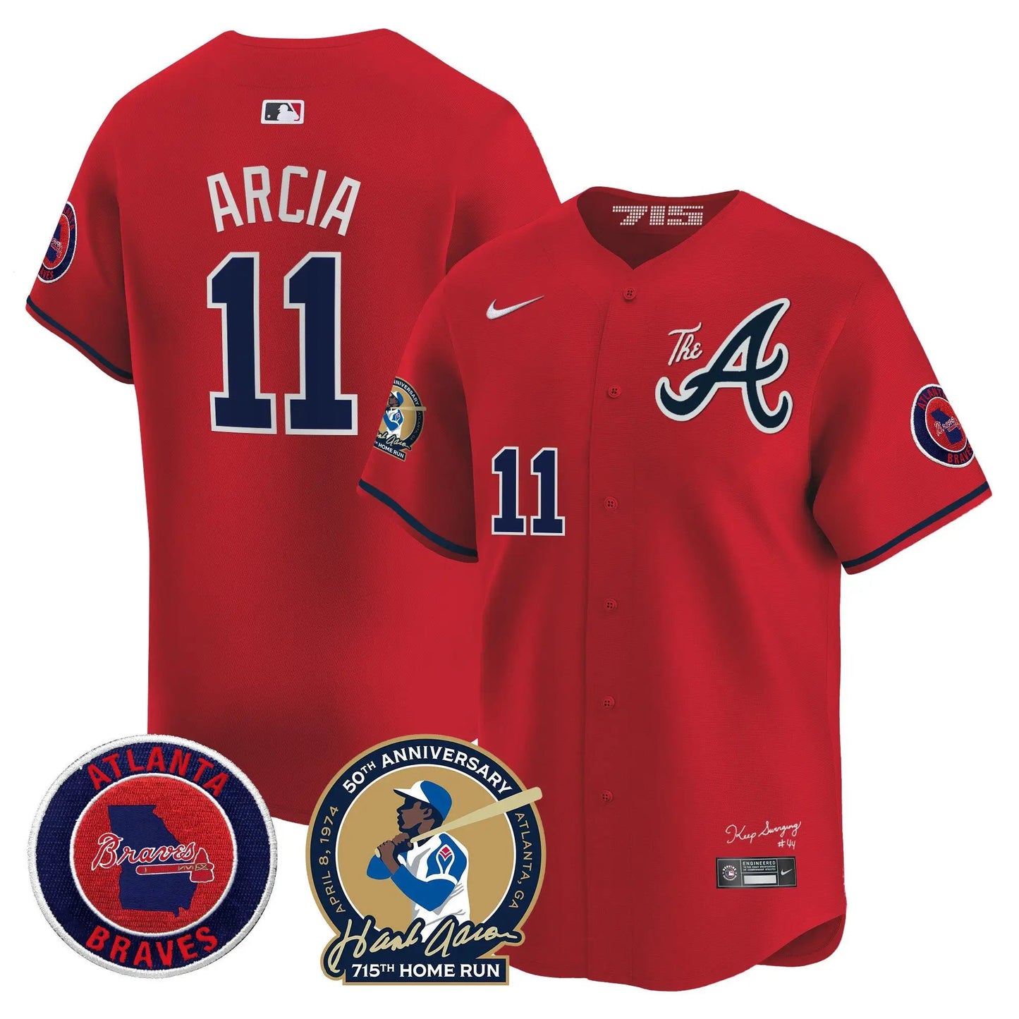 ATL Hank Aaron 715th Home Run Patch Vapor Premier Limited Jersey V2 - Stitched by Atlanta Braves