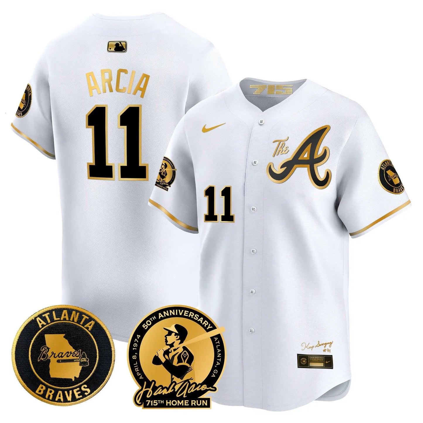 ATL Hank Aaron 715th Home Run Patch Vapor Premier Limited Jersey V2 - Stitched by Atlanta Braves