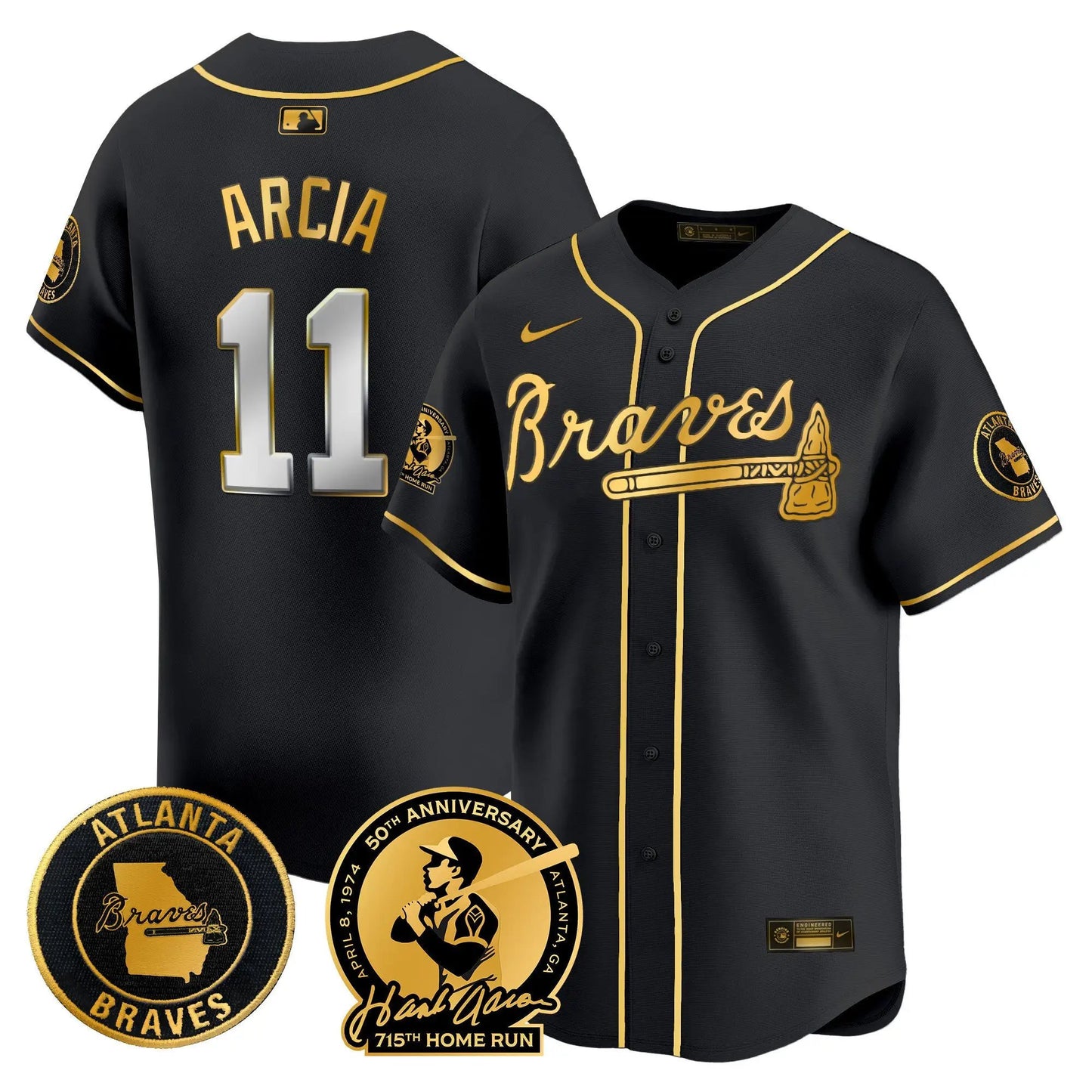 ATL Hank Aaron 715th Home Run Patch Vapor Premier Limited Jersey - Stitched by Atlanta Braves