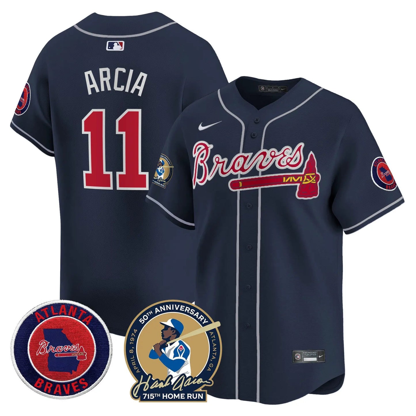 ATL Hank Aaron 715th Home Run Patch Vapor Premier Limited Jersey - Stitched by Atlanta Braves