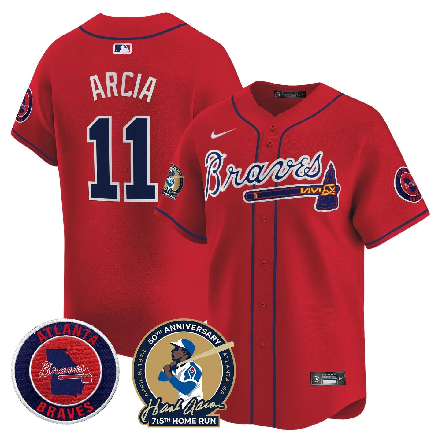 ATL Hank Aaron 715th Home Run Patch Vapor Premier Limited Jersey - Stitched by Atlanta Braves