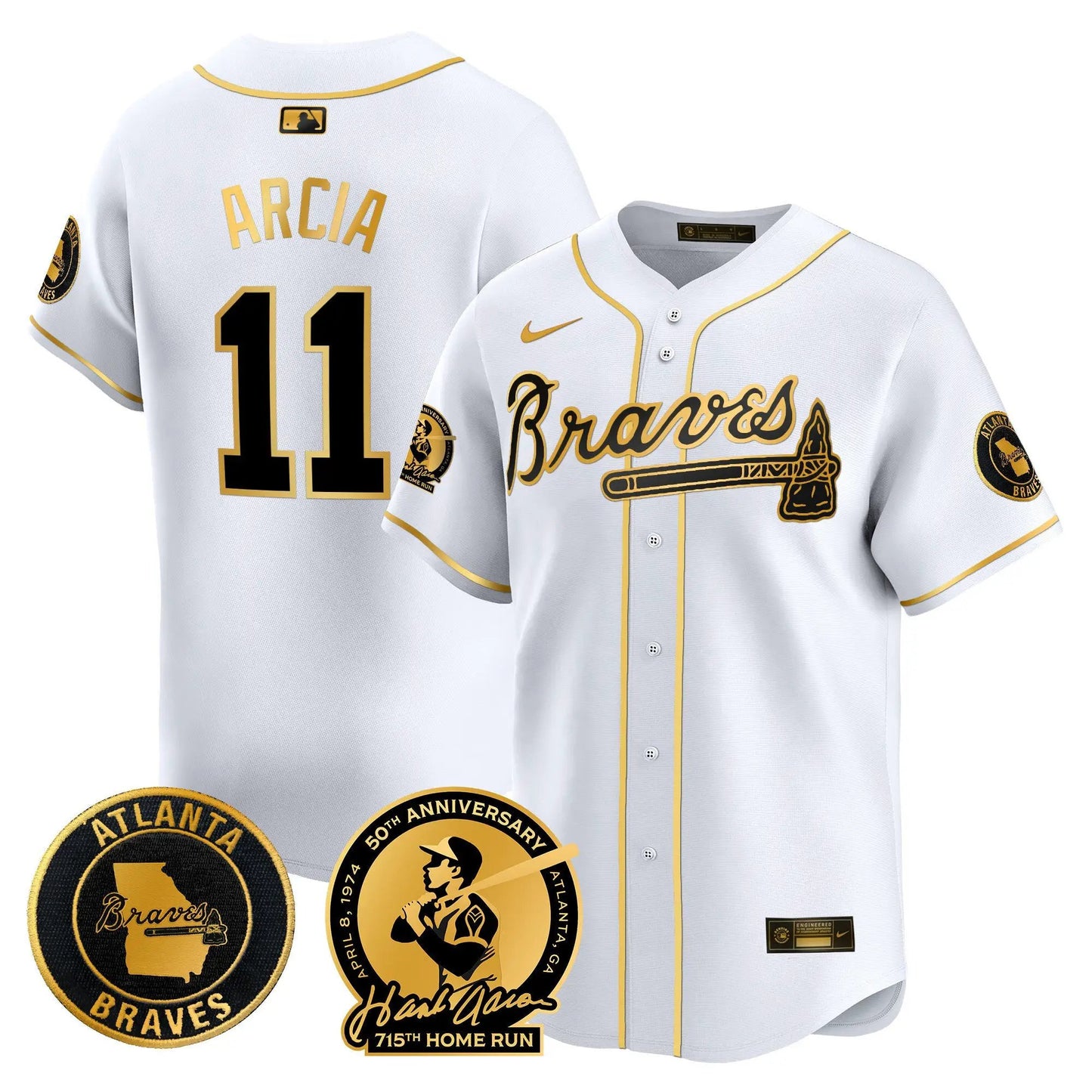 ATL Hank Aaron 715th Home Run Patch Vapor Premier Limited Jersey - Stitched by Atlanta Braves